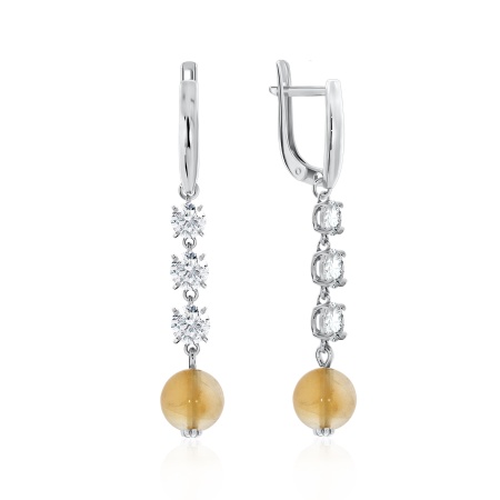 Серьги из серебра с кварцем и фианитами 2340991510 от KRASNOE, металл Серебро, вставка Кварц