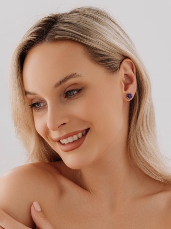 Пусеты из серебра с аметист