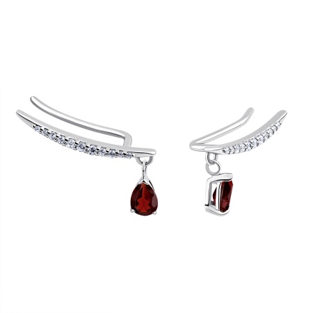 Серьги из серебра с гранатами и фианитами