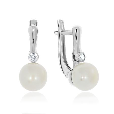 Серьги из серебра с жемчугом и фианитами