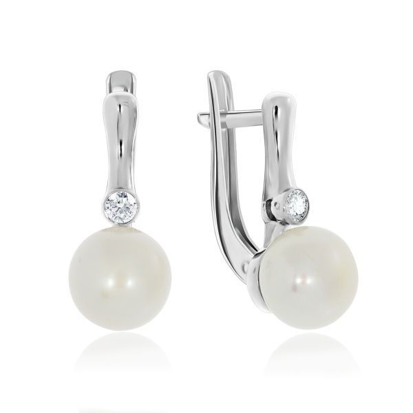 Серьги из серебра с жемчугом и фианитами