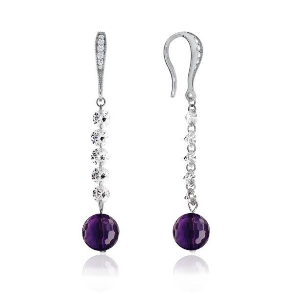 Серьги из серебра с аметист 2340060611 от KRASNOE, металл Серебро, вставка Аметист