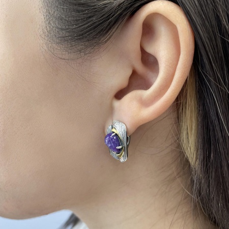 Серьги из серебра с чароитами