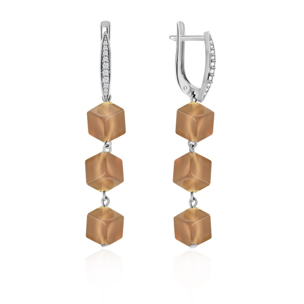 Серьги из серебра с агатами и фианитами со скидкой