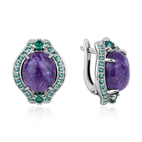 Серьги из серебра с чароитом