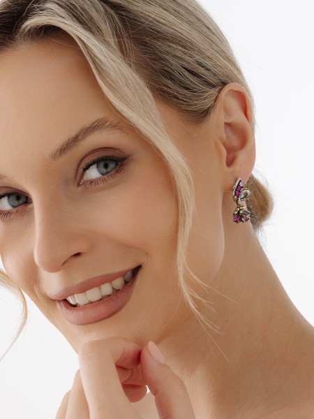 Серьги из серебра с ситаллами и фианитами в ювелирном интернет-магазине