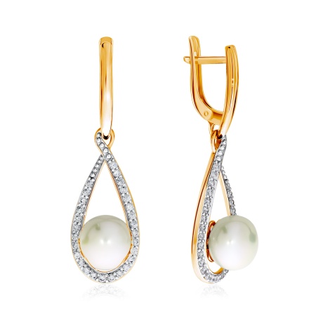 Серьги из серебра с жемчугами и фианитами 2329050804-1 от KRASNOE, металл Серебро, вставка Жемчуг