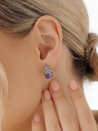 Серьги из серебра с чароитами