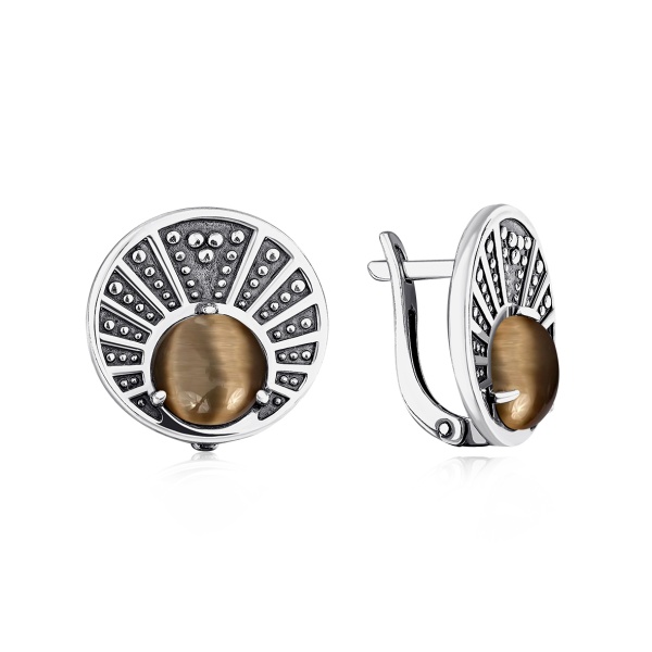 Серьги из серебра с кошачьим глазом