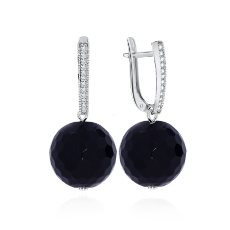 Серьги из серебра с ониксами и фианитами 2340430839л от KRASNOE, металл Серебро, вставка Оникс