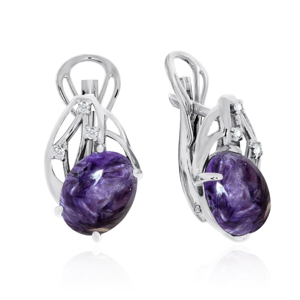Серьги из серебра с чароитом
