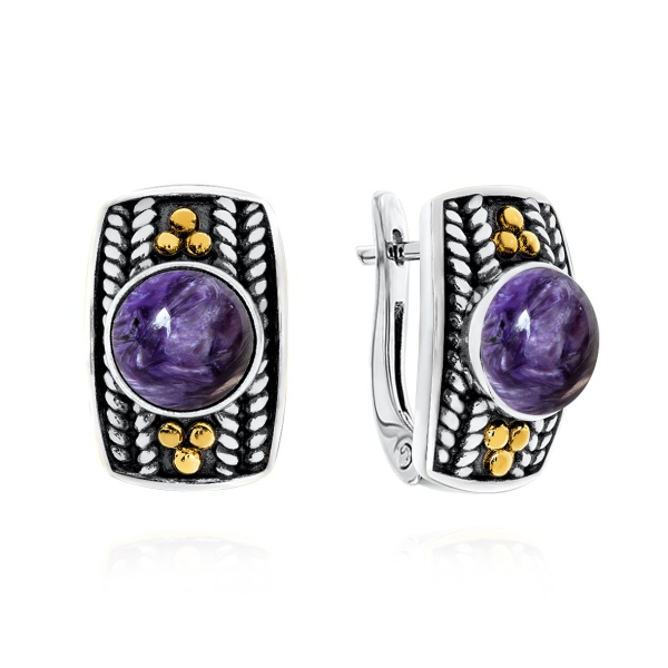 Серьги из серебра с чароитами 2317461750 от KRASNOE, металл Серебро, вставка Чароит