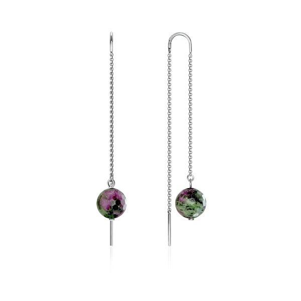 Серьги из серебра с цоизитом со скидкой