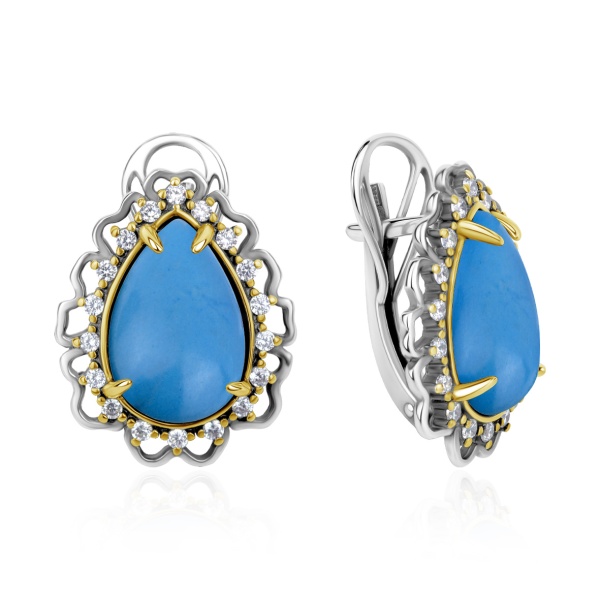 Серьги из серебра с бирюзой  2317Б25325л от KRASNOE, металл Серебро, вставка Бирюза