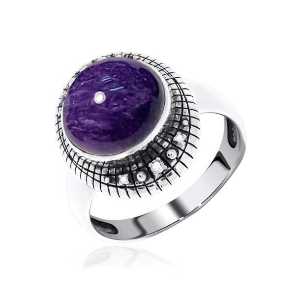 Купить кольцо из серебра с чароитом и фианитами в интернет-магазине KRASNOE