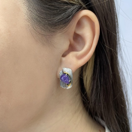 Серьги из серебра с чароитом