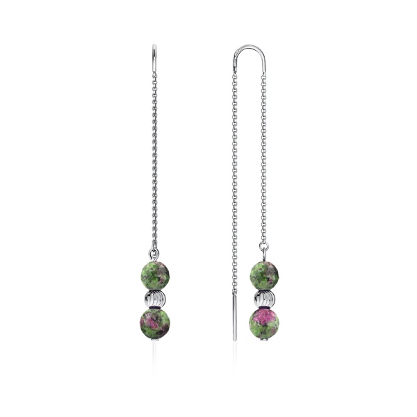 Серьги из серебра с рубин-цоизитами 2340590720 от KRASNOE, металл Серебро, вставка Цоизит