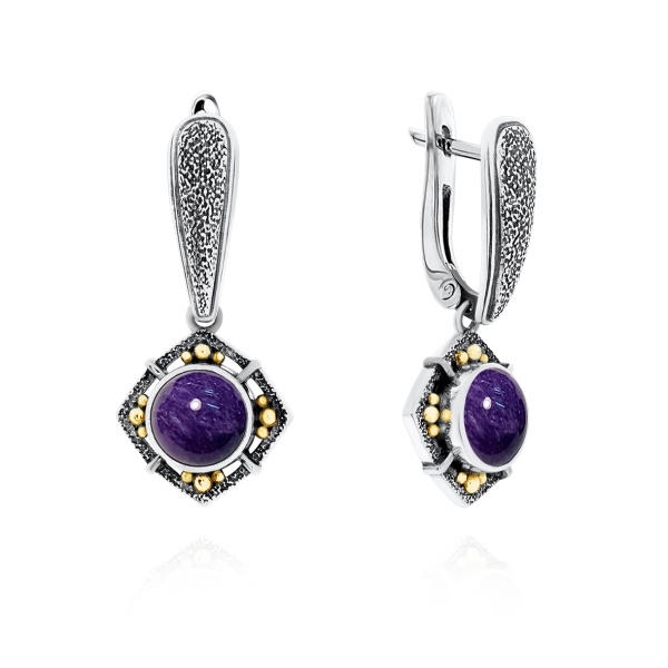 Серьги из серебра с чароитами 2317462404 от KRASNOE, металл Серебро, вставка Чароит