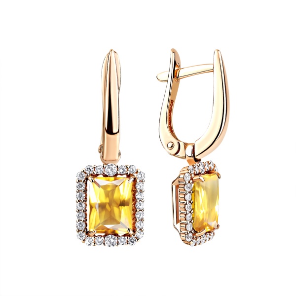 Серьги из серебра с цитринами и фианитами в ювелирном интернет-магазине