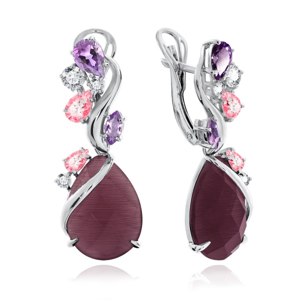 Серьги из серебра с кошачьим глазом