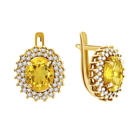 Серьги из серебра с цитринами и фианитами 2318850145л от KRASNOE, металл Серебро, вставка Цитрин