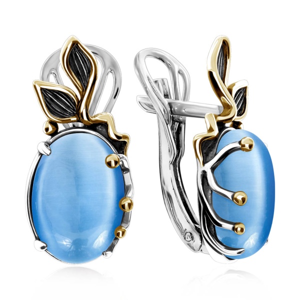 Серьги из серебра с кошачьим глазом