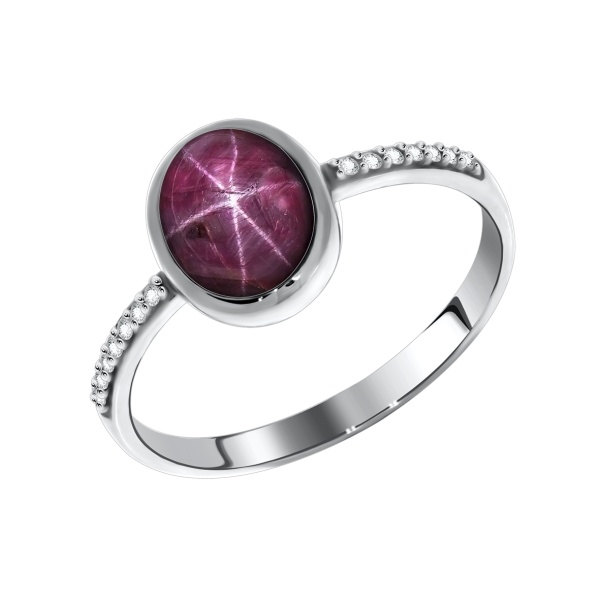 Кольцо из серебра с рубином звездчатым и фианитами со скидкой