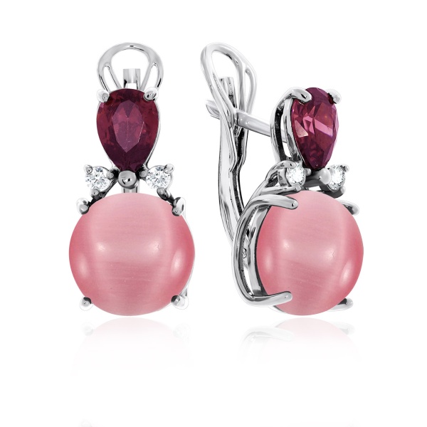 Серьги из серебра с кошачий глазами и фианитами