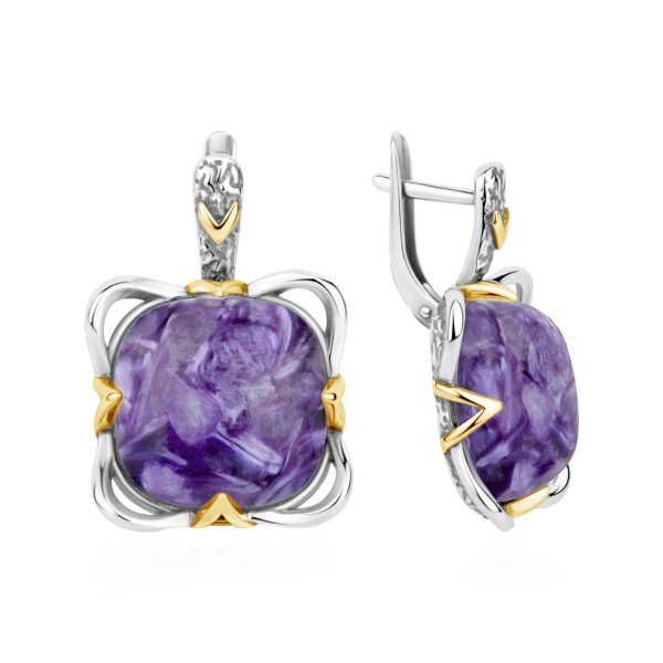 Серьги из серебра с чароитом