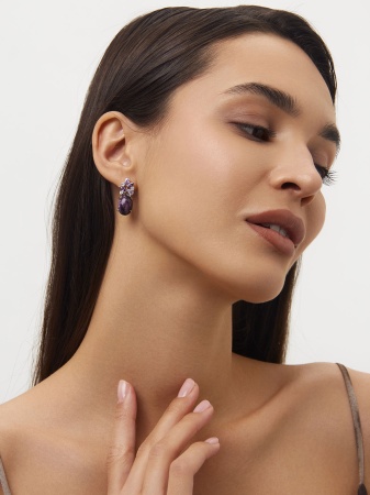 Серьги из серебра с чароитами и фианитами