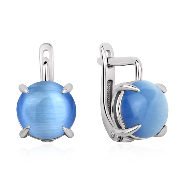 Серьги из серебра с кошачим глазом в ювелирном интернет-магазине