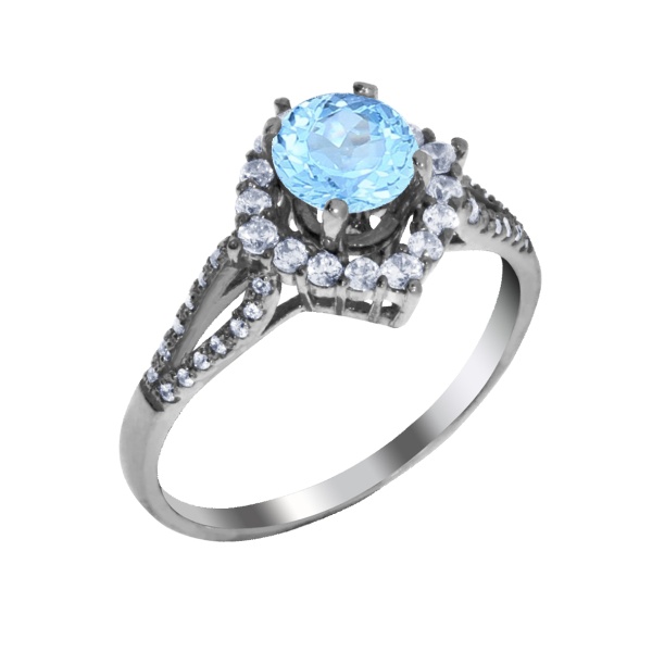 Кольцо из серебра с кварцем и фианитами со скидкой