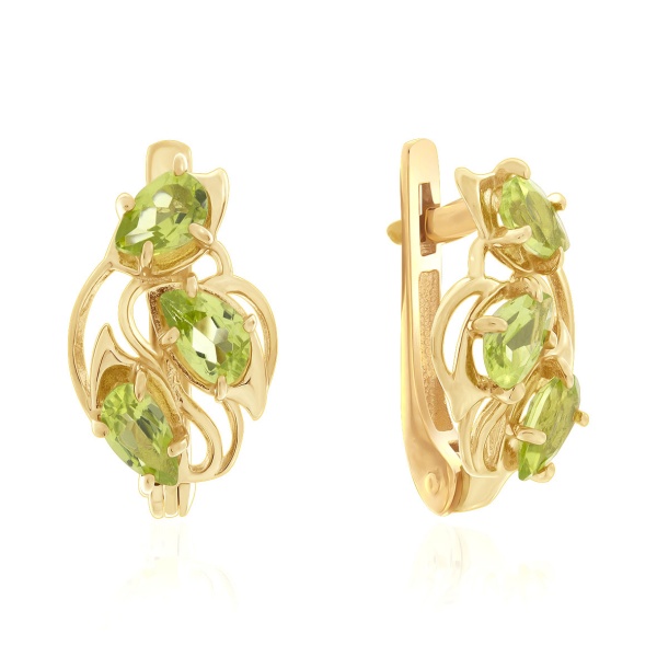 Серьги из серебра с хризолитами со скидкой