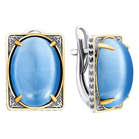 Серьги из серебра с кошачим глазом 2317265797-70 от KRASNOE, металл Серебро, вставка Кош. глаз гол. синт.