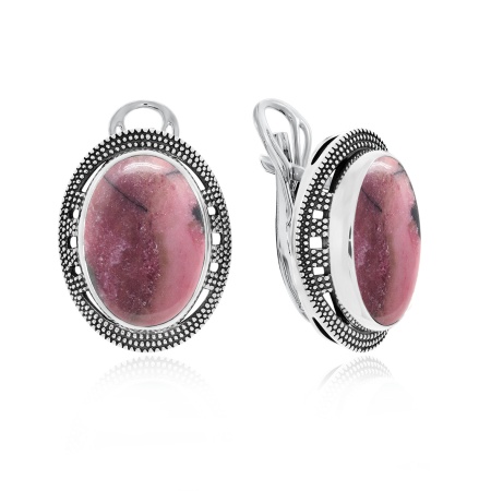 Серьги из серебра с родонитами 2310450981 от KRASNOE, металл Серебро, вставка Родонит