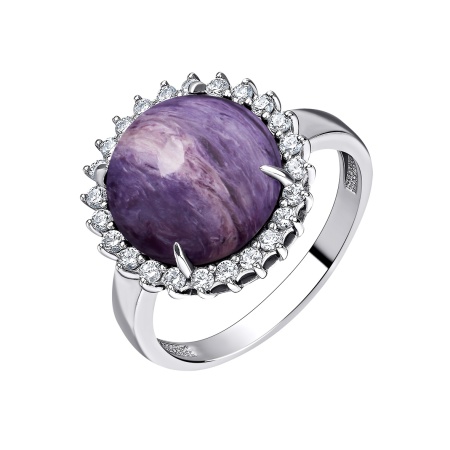 Купить кольцо из серебра с чароитом и фианитами в интернет-магазине KRASNOE