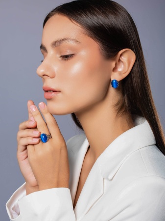 Серьги из серебра с кошачим глазом