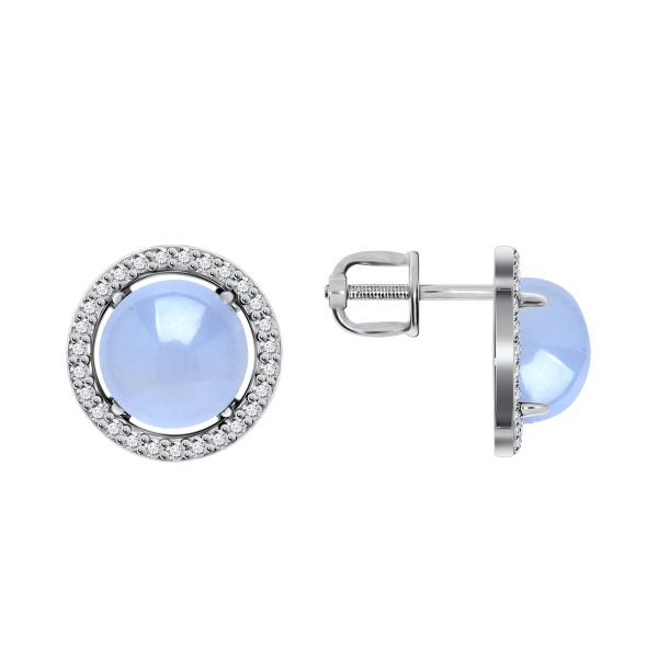 Пусеты из серебра с халцедонами и фианитами со скидкой