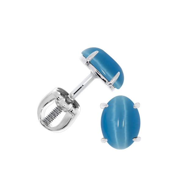 Пусеты из серебра с кошачий глазами 2340262320-70 от KRASNOE, металл Серебро, вставка Кошачий глаз