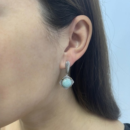 Серьги из серебра с амазонитами 2317372403 от KRASNOE, металл Серебро, вставка Амазонит