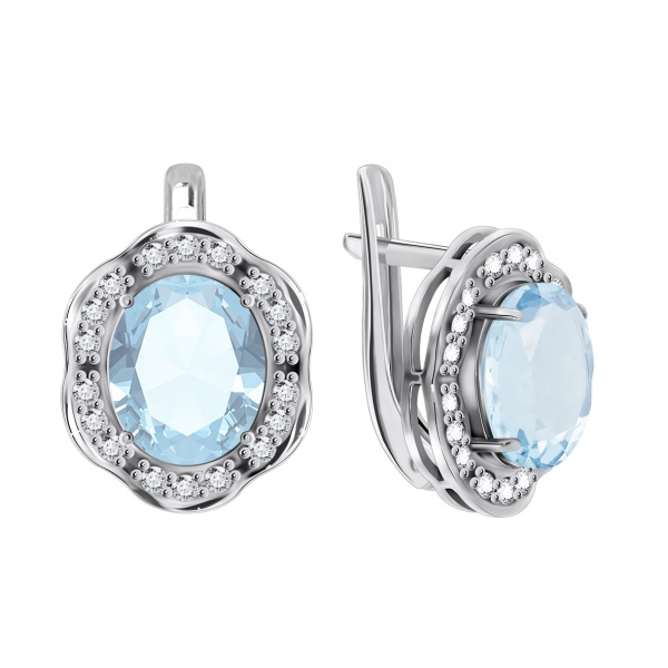 Серьги из серебра с кварцем и фианитами 2340180141-70 от KRASNOE, металл Серебро, вставка Кварц г/т