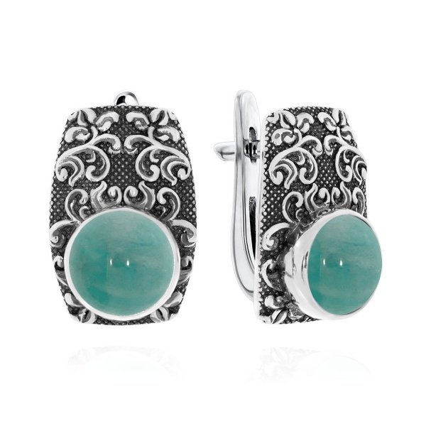 Серьги из серебра с амазонитами 2310371366-1 от KRASNOE, металл Серебро, вставка Амазонит