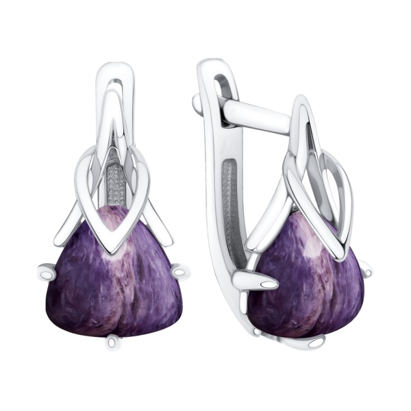 Серьги из серебра с чароитами в ювелирном интернет-магазине