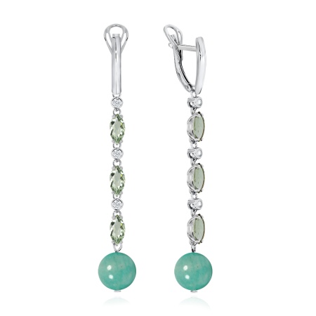 Серьги из серебра с амазонитами, кварцем и фианитами 2340371204л-2-68 от KRASNOE, металл Серебро, вставка Амазонит