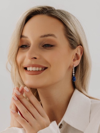 Серьги из серебра с лазуритами и фианитами 2340473090 от KRASNOE, металл Серебро, вставка Лазурит