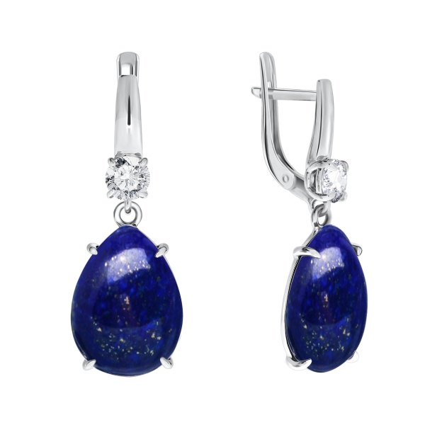Серьги из серебра с фианитами и лазуритами
