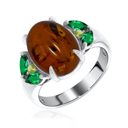 Купить кольцо из серебра с янтарём, ситаллами и фианитами в интернет-магазине KRASNOE