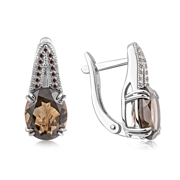 Серьги из серебра с раухтопазом 2340101949л-41 от KRASNOE, металл Серебро, вставка Раухтопаз