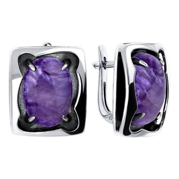 Серьги из серебра с чароитом