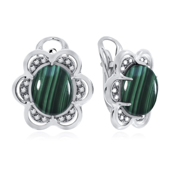 Серьги из серебра с малахитом со скидкой